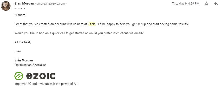 Email support from Ezoic