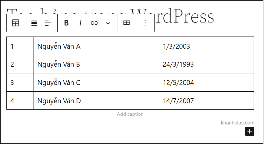 hướng dẫn thêm bảng trong wordpress