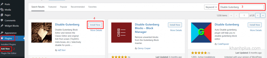 cài đặt plugin disable gutenberg