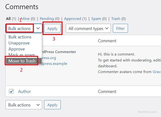 cách xóa comment trên website wordpress