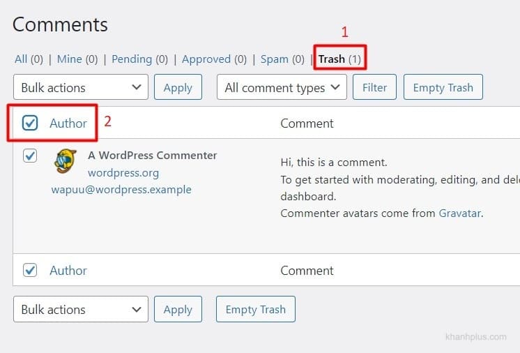 hướng dẫn cách xóa comment trong wordpress